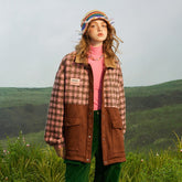 Unisex Jacket Plaid Splicing Coat Men and Women Baggy Casual Jacket